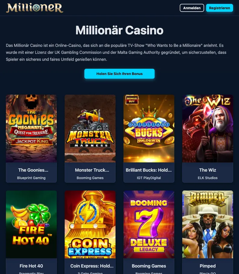 Screenshot des Millionär Casino